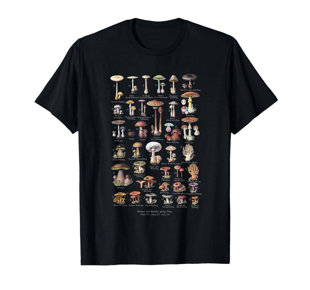 Amazon | ヴィンテージキノコドイツ語の名前キノコ狩り Tシャツ